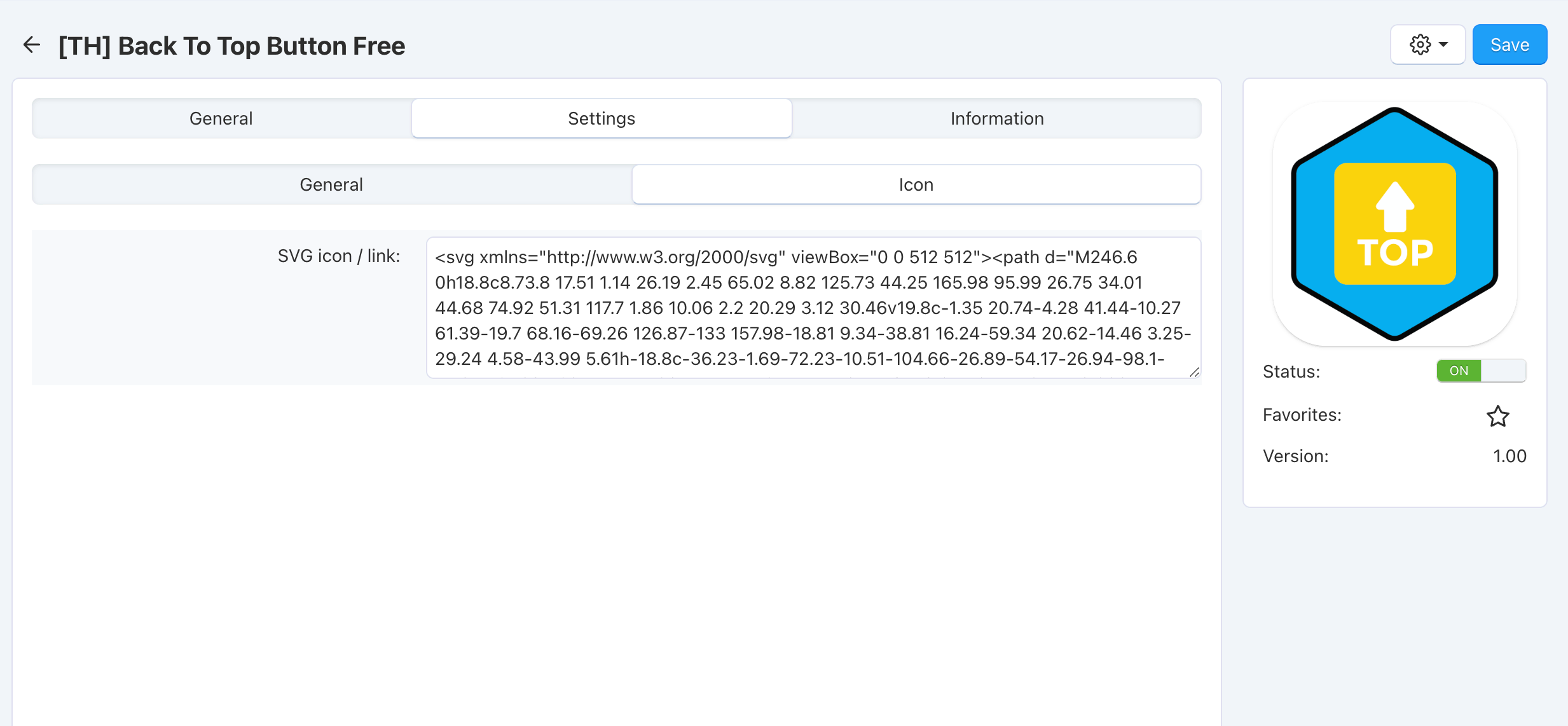 Free CS-Cart addon Back To Top Button: Icon Settings