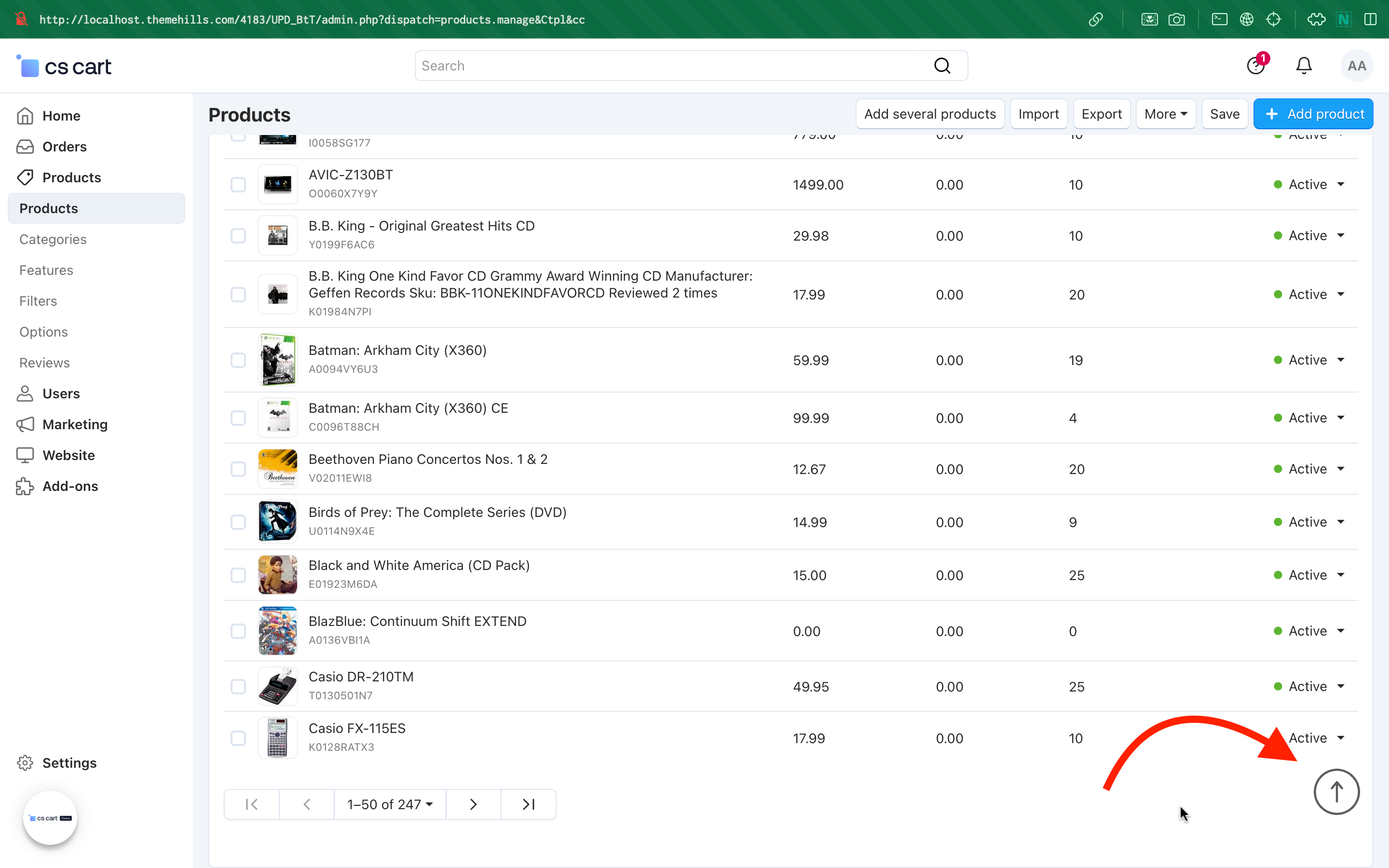 Free CS-Cart addon Back To Top Button: Admin panel