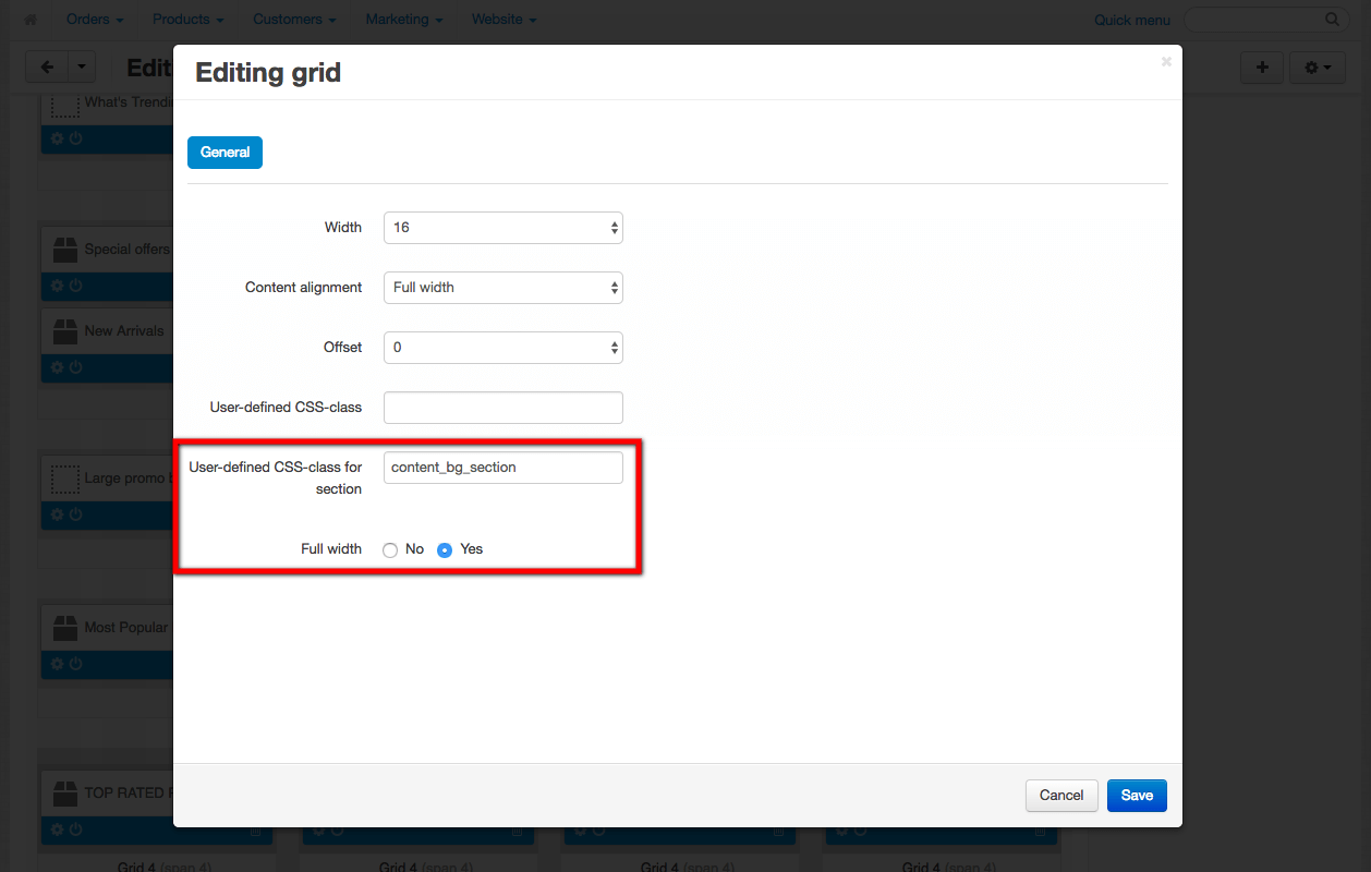 Fill width section